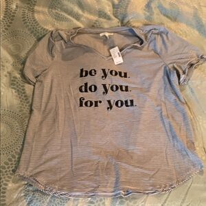 Maurices Gray and White Striped Tee with Motivational Text